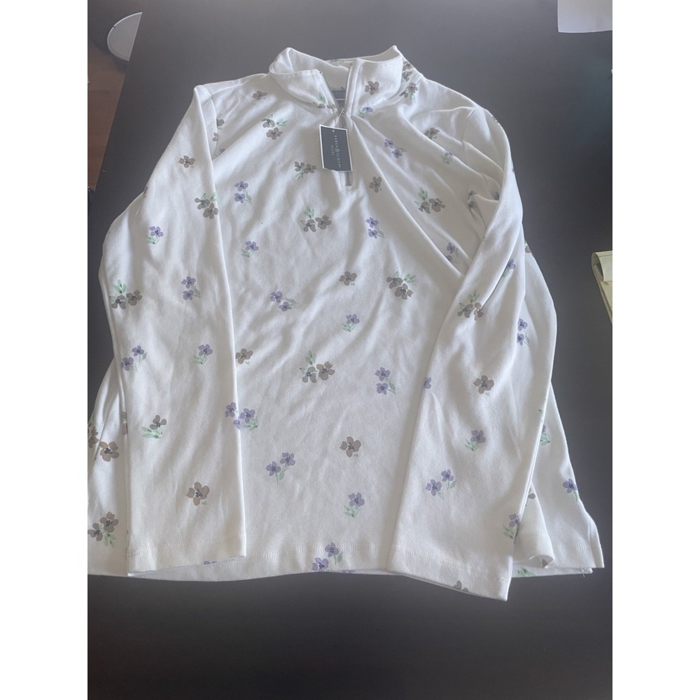 Karen Scott Cream Off White Floral Quarter Zip Pullover New Medium